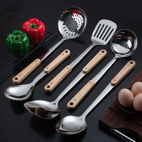 Wooden Spurtle, Wood Spatula, Kitchen Appliances Design, Kitchen Utensils And Equipment, Stainless Steel Kitchen Utensils, Cooking Spatula, Cooking Soup, Cooking Tool, Kitchen Cooking Utensils