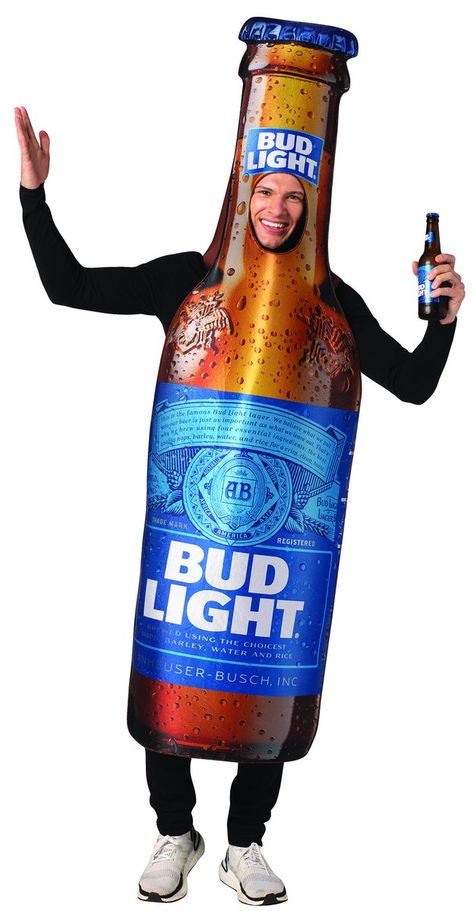 Beer Halloween Costumes, Bottle Costume, Homemade Mermaid Costumes, Work Appropriate Halloween Costumes, Beer Costume, Halloween Beer, Light Shirts, Diy Haunted House Props, Bud Light Beer