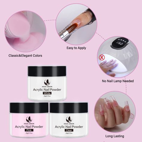 Acrylic Powder Set • DIY Nail Set • Do Your Own Nails • No UV Lamp Needed • Affiliate Link • Do Your Own Nails, Professional Acrylic Nail Kit, Magic Armor, Diy Nail Art Tools, Crystal Pen, Acrylic Nail Powder, Acrylic Nail Brush, Magic Nails, Acrylic Liquid