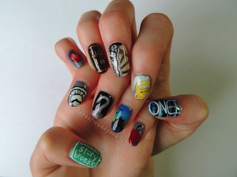 Once Upon A Time Nails Ideas, Tv Show Nail Art, Once Upon A Time Nails, Time Nails, Logo Tv, Diva Nails, Short Acrylic, Nails Desing, Nail Art Galleries