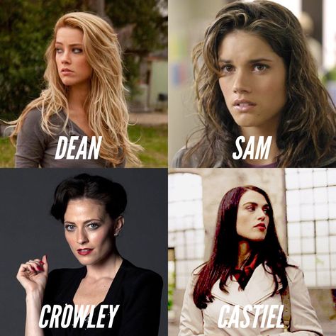 Supernatural Genderbent AU (my casting) Amber Heard: Deanna Missy Peregrym: Sam Katie Mcgrath: Castiel Lara Pulver: Crowley Genderbent Supernatural, Supernatural Genderbend, Eve Supernatural, Deanna Winchester, Sam Supernatural, Fear Of Abandonment, Missy Peregrym, Supernatural Facts, Lara Pulver