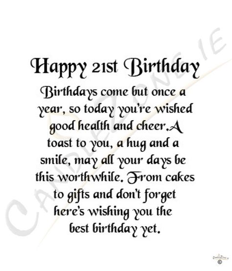 21st Birthday Quotes. QuotesGram 21st Birthday Poems, Happy 21st Birthday Son, Happy 21st Birthday Quotes, 21st Birthday Messages, Happy 21st Birthday Wishes, Cute Birthday Quotes, 21st Birthday Wishes, 21st Birthday Quotes, Son Birthday Quotes