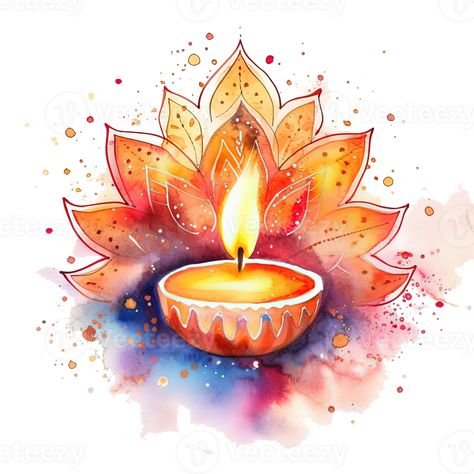 Diwali lights watercolor. Illustration AI Generative Aesthetic Diwali Drawing Ideas, Cute Diwali Drawing, Diwali Inspired Painting, Diwali Sketch Ideas, Diwali Lamp Drawing, Diwali Aesthetic Drawing, Drawing Related To Diwali, Painting On Diwali, Diwali Watercolor Painting