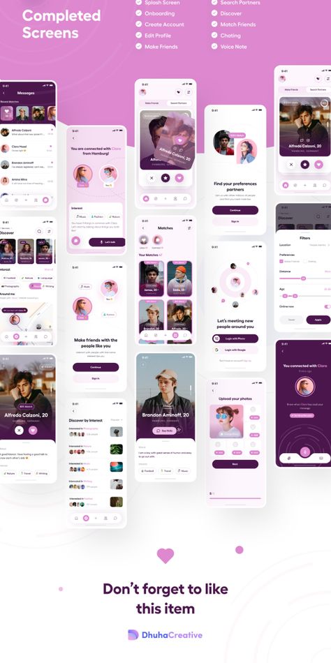 Friendzy - The Ultimate Dating App UI Kit UI Element Dating App Graphic Design, App Branding Design, Dating App Ui Design, Dating App Design, Best App Design, Ui Design Principles, Ui Design Mobile, App Inspiration, Mobile Ux