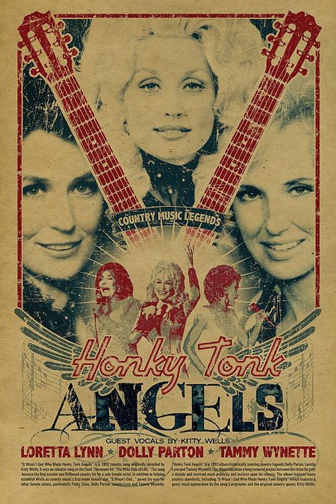 Honky Tonk Angels poster. Dolly Parton. Loretta Lynn. Tammy Wynette. 12x18. Country Music. Kraft paper. Knoxville. Nashville. TN. Art. Kitty Wells, Old Country Music, Angel Posters, Tammy Wynette, Loretta Lynn, Honky Tonk, Country Music Artists, Country Music Stars, Concert Poster