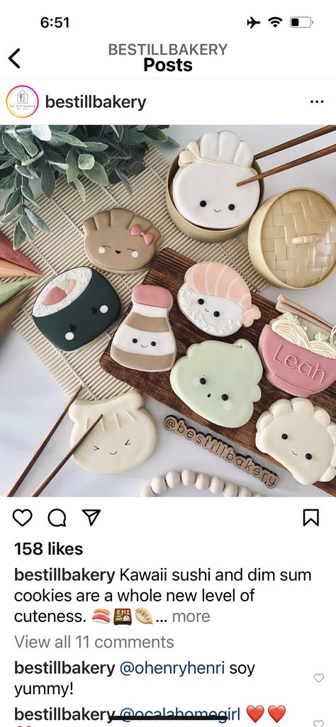 Dim Sum Cookies, Sushi Cookies, Dim Sum Theme Birthday Party, Dimsum Themed Birthday, Hibachi Cookies Decorated, Dumpling Cookies Decorated, Sushi Cookies Decorated, Dumpling Party Theme, Sushi Party