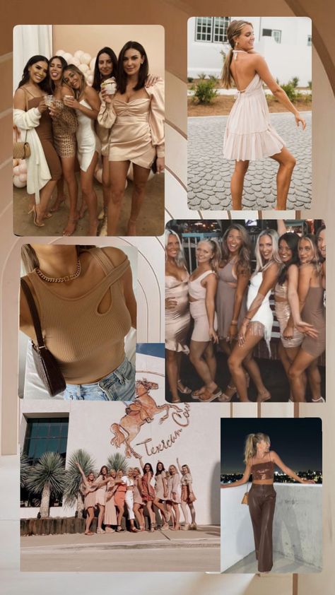 Go Coconuts Bachelorette Theme, Tan Bachelorette Party Outfits, Fort Lauderdale Bachelorette Party Outfits, Brown Bachelorette Outfits, Nude Bachelorette Outfits, Neutral Color Bachelorette Party, Neutral Bachelorette Party Outfits, Neutral Bachelorette Party Decor, Earth Tone Outfits