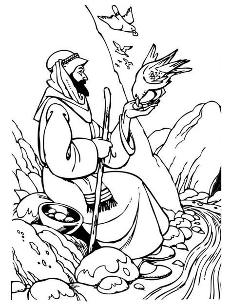 Elijah Accept Food From Ravens Coloring Pages : Coloring Sun Elijah Bible, Elijah And The Widow, Bible Coloring Sheets, Sunday School Coloring Pages, Bible Story Crafts, Preschool Bible, Bible Coloring Pages, Bible Characters, Bird Coloring Pages