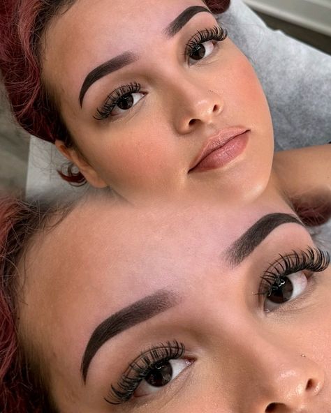 That brow and lash combo = 😻✨ 𝙊𝙢𝙗𝙧𝙚 𝙋𝙤𝙬𝙙𝙚𝙧 𝘽𝙧𝙤𝙬𝙨 • soft & natural customized brow tattoo • heal time: 7-14 days • lasts: 1-3 years (semi-permanent) • limited time promo $249 #ombrepowderbrows #pmu #chicagopmu #chicagoombrebrows #browschicago #brows #browshaping Ombre Brow Tattoo, Powder Brows Permanent, Hybrid Brows, Tattoo Healing Stages, Tattoo Brows, Pmu Brows, Ombre Powder Brows, Tattoo Healing, Ombre Brows