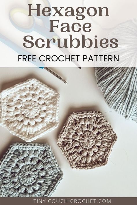 Crochet Face Scrubbies, Hexagon Crochet Pattern, Scrubbies Crochet Pattern, Cotton Crochet Patterns, Crochet Scrubbies, Makeup Removers, Face Scrubbies, Crochet Faces, Crochet Blanket Designs