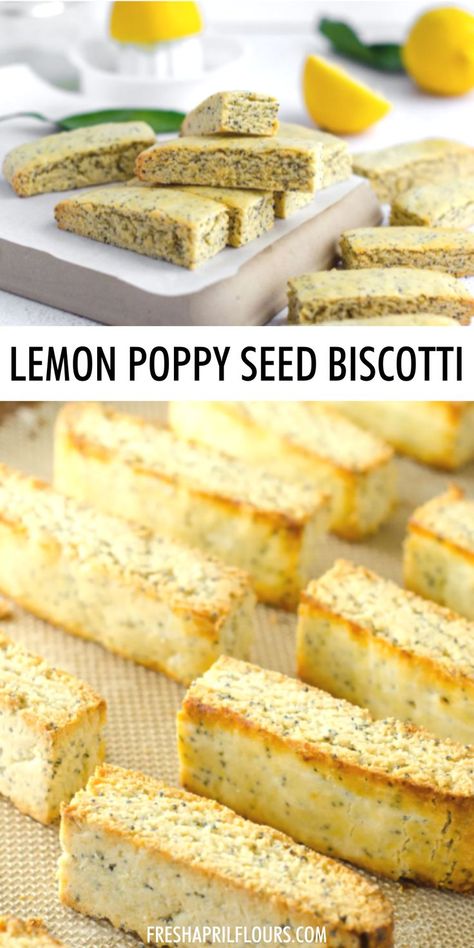 Bright and sunny biscotti with the perfect amount of crunch on the outside and a tender, flavorful center, this lemon poppy seed biscotti is going to be your new favorite. | lemon poppy seed biscotti recipe | lemon and poppy seed biscotti recipe | lemon biscotti recipe easy | lemon biscotti italian | lemon biscotti recipe coffee | lemon poppyseed biscotti recipe Lemon Poppyseed Biscotti Recipe, Biscotti Recipe Easy, Lemon Biscotti Recipe, Lemon Biscotti, Almond Biscotti Recipe, Drop Sugar Cookies, Almond Biscotti, Lemon Dessert Recipes, Lemon Poppy Seed