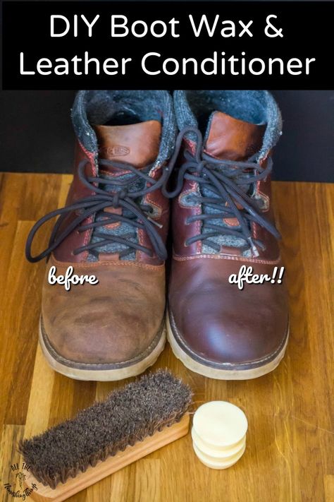 DIY Boot Wax and Leather Conditioner (for shoes, purses, & wallets, too!) How To Clean Leather Boots, Leather Conditioner Diy, Diy Conditioner, Boots Diy, Real Leather Boots, Shoe Polish, Natural Cleaning, 2 Ingredient, Leather Boot Shoes