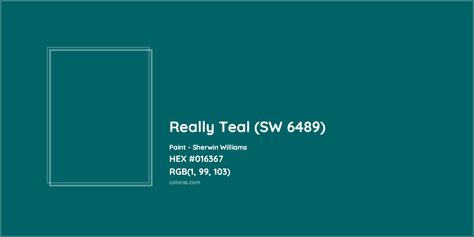 Sherwin Williams Really Teal (SW 6489) Paint color codes, similar paints and colors Sw Really Teal, Teal Sherwin Williams Colors, Really Teal Sherwin Williams, Sherwin Williams Really Teal, Blue Peacock Sherwin Williams, Sherwin Williams Teal Paint Colors, Really Teal, Teal Paint Colors, Analogous Color Scheme