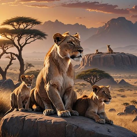 Explore AI Generated Art - NightCafe Creator Lion Cubs Drawing, Family Lion Art, Lion With Cubs, Lion Sleeve, Lion Cubs Photography, Lion Family, African Paintings, Big Cats Art, Nature Tattoos