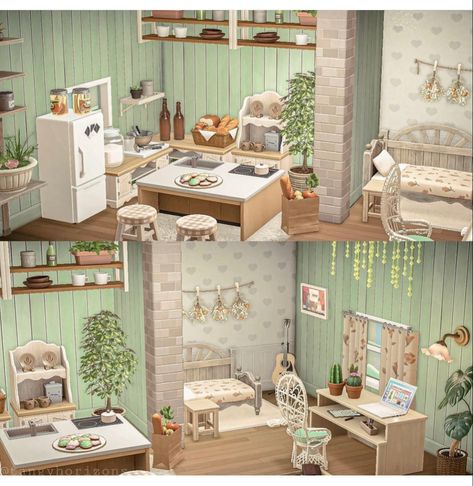 Acnh Kitchen, Animal Crossing Designs, Acnh Hhp, Acnh House, Acnh Inspiration, A Studio Apartment, Acnh Designs, Small Studio Apartment, Acnh Inspo