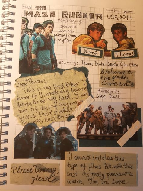 Maze Page Sketchbook, Fav Movie Page Journal, Maze Runner Drawings Sketch, Maze Runner Journal, Maze Runner Collage, Maze Runner Drawings, Movie Journal Ideas, Movie Sketchbook, Personality Journal