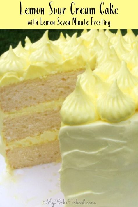 Italian Lemon Cream Cake, Lemon Jello Cake, Lemon Sour Cream Cake, Seven Minute Frosting, Lemon Cakes, Lemon Layer Cakes, Sour Cream Cake, Lemon Cake Recipe, Lemon Dessert Recipes