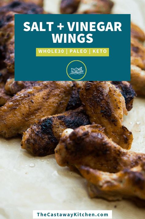 This contains an image of Paleo Super Bowl Food, Salt And Vinegar Wings, Gluten Free Wings, Nut Free Paleo, Dairy Free Keto Recipes, Salt And Vinegar, Buffalo Wild, Creamy Garlic Sauce, Buffalo Wild Wings