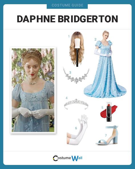 Daphne Bridgerton Costume Daphne Bridgerton Costume, Bridgerton Cosplay, Costume Blonde, Bridgerton Costumes, Blonde Wig With Bangs, Party Gloves, Daphne Bridgerton, Got Costumes, Necklace Princess