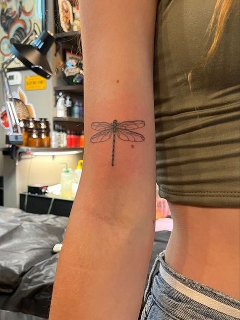 Dragonfly Tattoo Inner Arm, Dragonfly Arm Tattoo, Melanie Tattoo, Tattoo Layout, Bicep Tattoo Women, Ankle Tattoo Ideas, Small Dragonfly Tattoo, Earthy Tattoos, Inner Forearm Tattoo