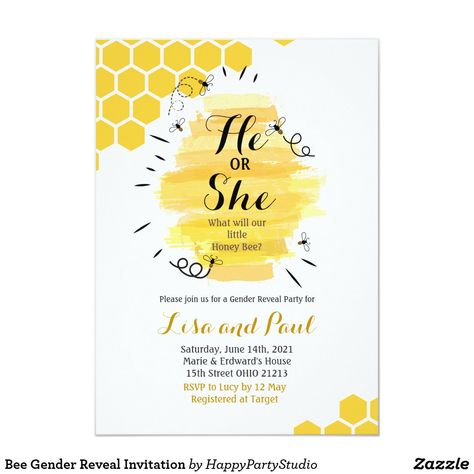 Bee Gender Reveal Invitation, Bee Baby Shower Invitations, Couples Baby Shower Invitations, Bee Gender Reveal, Couples Baby Showers, Baby Shower Card, Shower Cupcakes, Bee Baby Shower, Gender Reveal Invitations