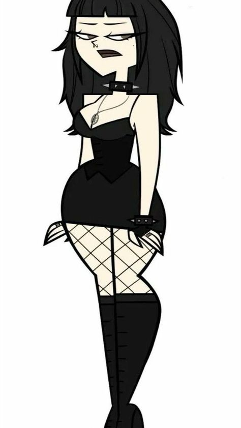 Drama Island Characters, Tdi Oc Male, Paige Total Drama, Yandere Manga Pfp, Total Drama Island Characters Oc, Plus Size Pfp, Total Drama Art Style, Cartoon Goth Girl, Gothic Girl Drawing