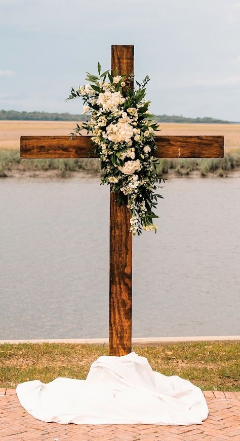 Cross Arbor Flowers, Wedding Cross Arch, Cross Floral Arrangements Wedding, Cross Backdrop Wedding, Cross Wedding Altar, Wedding Cross With Flowers, Cross Wedding Alter, Wedding Cross Altar, Cross Wedding Backdrop