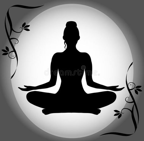 Meditating Woman Art, Woman Meditating Illustration, Meditation Pose Tattoo, Yoga Silhouette Art, Woman Meditating Drawing, Meditate Silhouette, Meditation Pose Drawing, Meditating Silhouette, Meditation Silhouette