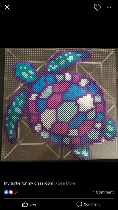 Perler Bead Big Projects, Large Hama Bead Patterns, Perler Turtle, Beach Perler Bead Patterns, Turtle Perler Beads, Perler Bead Patterns Big, Big Perler Bead Patterns, Hamma Beads Ideas, Easy Perler Bead Patterns