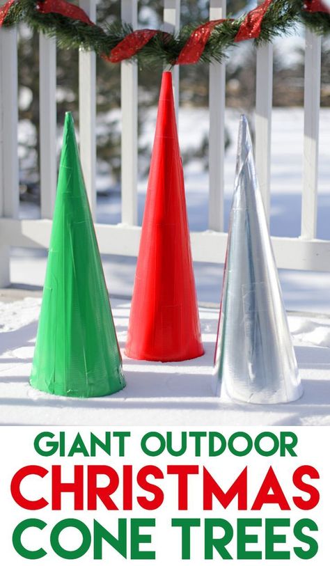 DIY these large, modern weatherproof cone trees to decorate your outdoor space for Christmas. They're so cheery and modern and an easy Christmas craft anyone can make! #ad #ducktape #duckmaker #christmasdiy #christmasdecor #christmascrafts Clay Mation, Easy Christmas Craft, Christmas Cones, Cone Trees, Cone Christmas Trees, Colonial Christmas, Fun Christmas Decorations, Christmas Decorations Diy Outdoor, Diy And Crafts Sewing