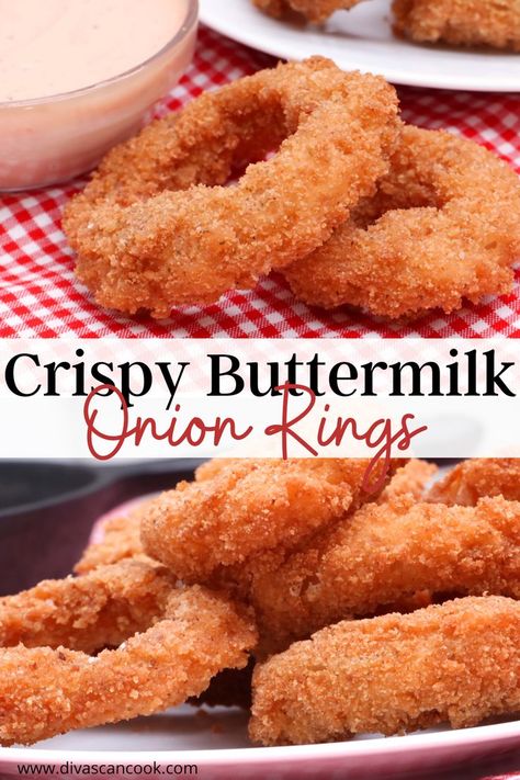 Buttermilk Onion Rings, Onion Rings Easy, Onion Rings Recipe Easy, Ring Recipes, Fried Onion Rings, Deep Fried Recipes, Onion Rings Recipe, Onion Ring, Buttermilk Recipes