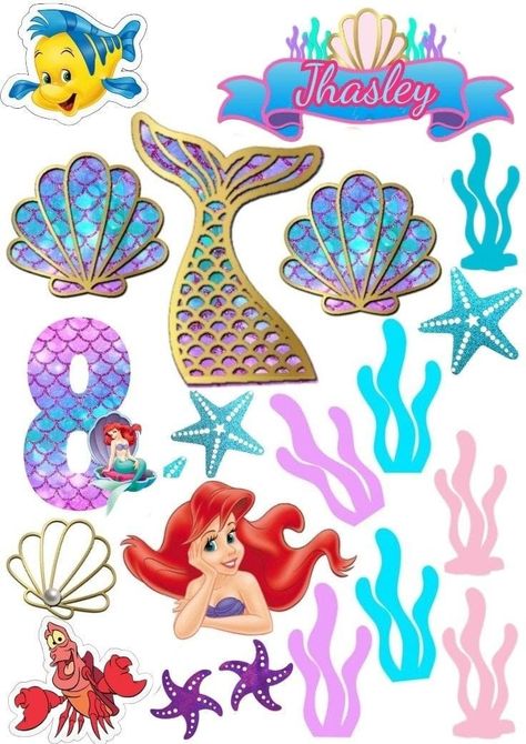 Ariel Cake Toppers, Mermaid Cupcake Toppers, Ariel Cake, Mermaid Birthday Party Decorations, Mermaid Cupcakes, Birthday Cake Topper Printable, Mermaid Cakes, Sea Theme, Mermaid Birthday Party