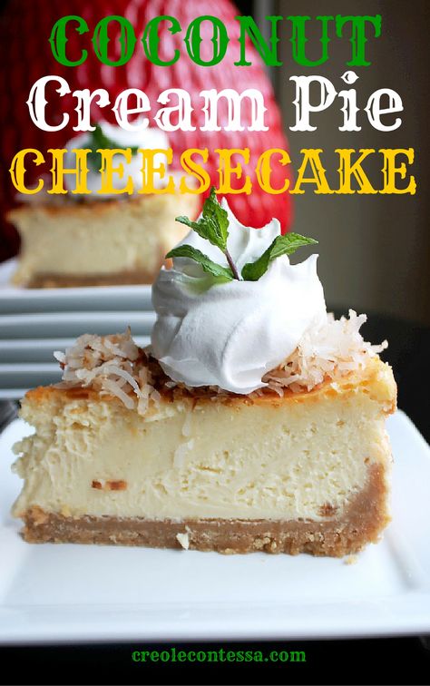 Coconut Cream Pie Cheesecake, Cheesecake Tart, Coconut Cookie, Lemon And Coconut Cake, Yummy Cheesecake, Coconut Cheesecake, Pie Cheesecake, Coconut Pie, Coconut Desserts