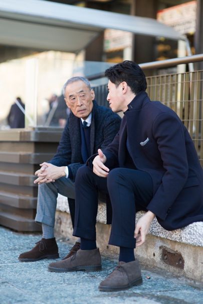 Noboru Kakuta, Man Japan, Preppy Men, Autumn Street Style, Suit Style, Desert Boots, Cool Street Fashion, Blue Suit, Old Man