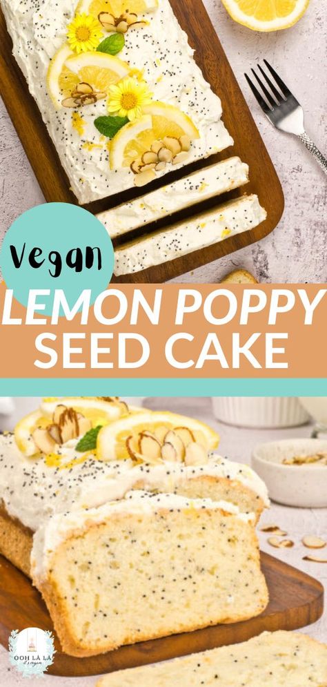 This fresh, healthy Vegan Lemon Poppy Seed Cake is gluten-free, sugar-free and requires only 11 ingredients. A GF Vegan Lemon Poppyseed Loaf that's ready in about an hour. Of all the lemon cake recipes out there, this one's a must-try. Moist, fluffy, melt in your mouth wholesome goodness that's dairy-free, eggless and delicious. Vegan Loaf Cake, Vegan Lemon Desserts, Cake In A Loaf Pan, Lemon Poppyseed Loaf, Lemon Poppyseed Cake Recipe, Poppyseed Loaf, Vegan Loaf, Vegan Thanksgiving Dessert, Lemon Poppy Seed Cake