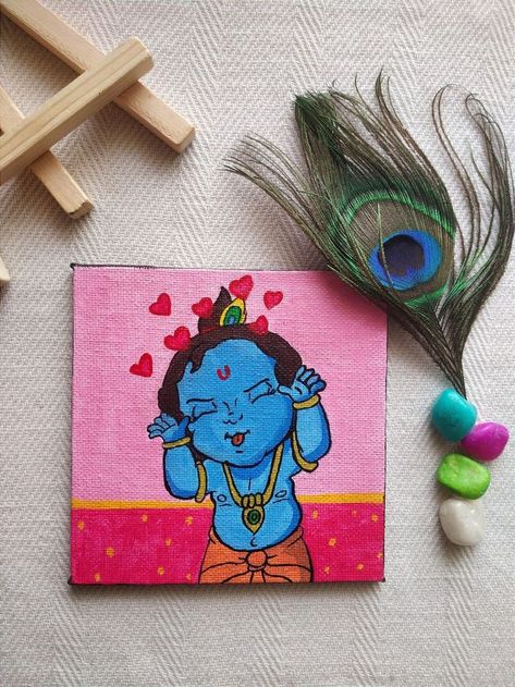 Mini canvas painting @khushbooartgallery Easy Mandala Drawing, Krishna Drawing, Little Krishna, Small Canvas Paintings, Easy Canvas Art, Abstract Art Painting Diy, Canvas Painting Designs, Easy Doodle Art, Painting Art Lesson