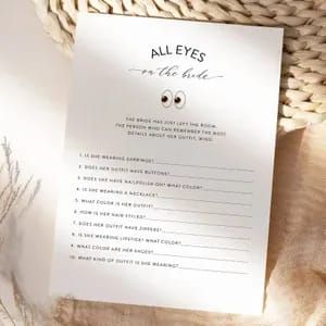 All Eyes on the Bride Game Minimalist Bridal Shower Game image 3 All Eyes On The Bride Game, Game Image, Bride Game, Wedding Budget Planner, Simple Bridal Shower, Diy Wedding Ideas, Wedding Budget, Bridal Shower Game, Printable Game