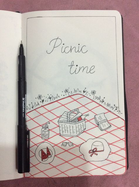 Picnic drawing in summer Picnic Blanket Drawing, Picnic Drawing Easy, Picnic Doodle, Picnic Sketch, Picnic Drawing, Square Drawing, Holiday Homework, Bullet Journal Paper, Picnic Date