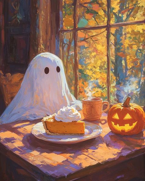 Fall Friends, Halloween Illustration, Autumn Art, Fall Wallpaper, Cute Ghost, الرسومات اللطيفة, Art Plastique, Halloween Art, Cute Halloween