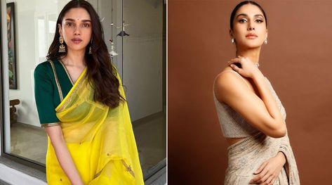 Aditi Rao Hydari Yellow Saree, Saree Styling Ideas, Yellow Organza Saree, Ivory Saree, Festive Saree, Saree Styling, Aditi Rao Hydari, Aditi Rao, Yellow Saree