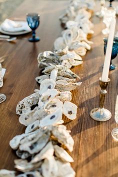 Oyster Wedding Cake, Oyster Shell Table Numbers, Oyster Shell Table Decor, Oyster Themed Wedding, Driftwood Wedding Decor, Oyster Shell Wedding Decor, Oyster Wedding Decor, Shell Wedding Decor, Beach Florals