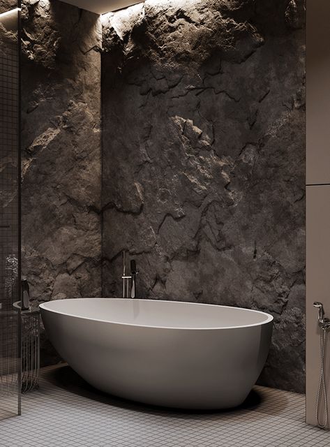 Walnut And Green, Bathroom Stone Wall, Stone Walls Interior, Stone Wall Design, Modern Small Bathrooms, Luxury Master Bathrooms, Bathroom Inspiration Modern, Stone Bathroom, Modern Bathroom Design