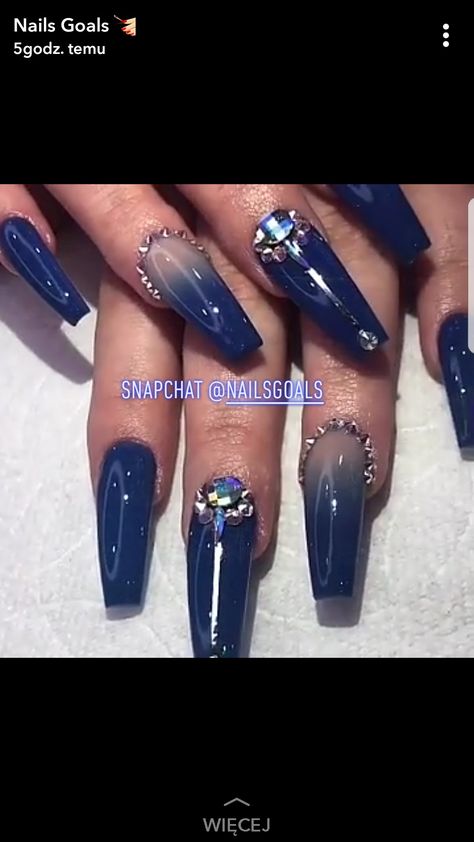 Prom Things, Nail Designs Bling, Blue Ombre Nails, Blue Coffin Nails, Dark Blue Nails, Classy Nail Art, Classy Nail, Shape Nails, Classy Nail Designs