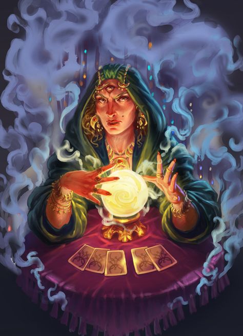 ArtStation - fortune-teller, Masha Kuravcova Fortune Teller Pose Reference, Fortune Teller Illustration, Fortune Teller Aesthetic, Fortune Teller Tattoo, Fortune Illustration, Fortune Teller Art, Fortune Teller Crystal Ball, Fortune Teller Costume, Circus Aesthetic