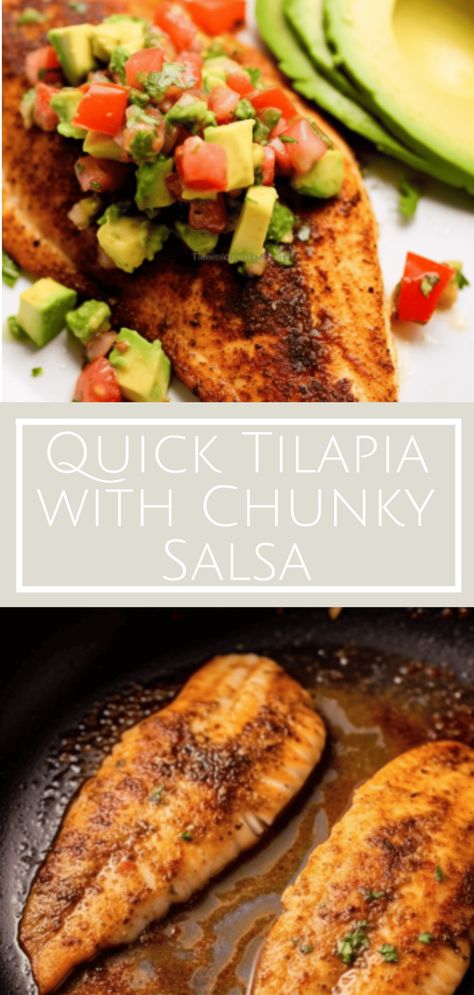 Enjoy our Quick Tilapia with Chunky Salsa - a healthy, easy-to-make dish featuring pan-seared tilapia and fresh avocado salsa. Tilapia Recipes Healthy, Tilapia Recipes Easy, Asian Steak Bites, Creamy Pasta Bake, Roasted Tomato Salsa, Creamy Avocado Sauce, Mango Avocado Salsa, Chunky Salsa, Tilapia Recipes