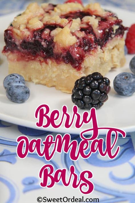 Berry Oatmeal Bars are a chewy, sweet treat perfect for snacks, dessert, or your brunch table. Oatmeal Berry Bars, Berry Oatmeal Bars, Mixed Berry Oatmeal, Berry Bars, Oatmeal Crust, Berry Oatmeal, Oatmeal Toppings, Brunch Table, Caramel Cheesecake