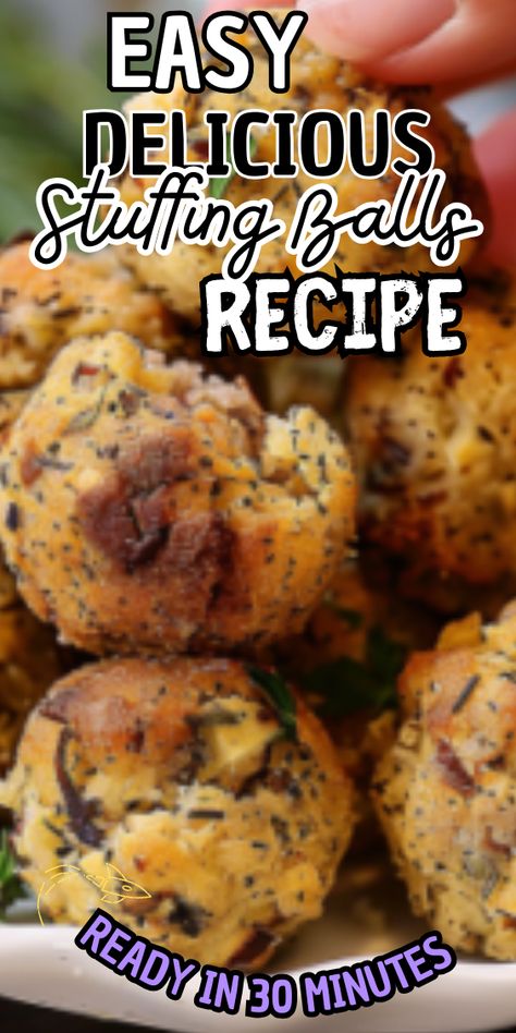 Easy Stuffing Balls Recipes Dressing Balls Recipe, Stuffing Balls Recipe, Traditional Stuffing, Stuffing Balls, Homemade Stuffing, Easy Stuffing, Thanksgiving Stuffing, Chocolate Cookie Recipes, Gourmet Cooking