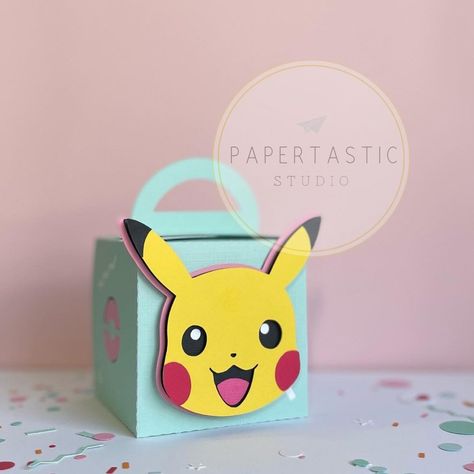 Pokémon Favors, Birthday Pokemon, Pikachu Party Favors, Pikachu Girl Birthday Party, Pokemon Gift Bags, Pokemon Cricut Projects Birthday, Girl Pokemon Birthday Party, Pokemon Popcorn Boxes, Pokemon Favor Boxes