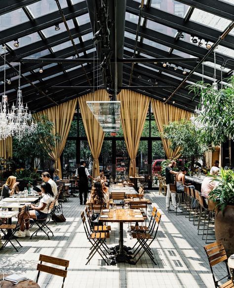 Industrial Outdoor Cafe, Glasshouse Restaurant, Soho House Bangkok, Forest Restaurant Outdoor, Soho House Restaurant, Kitchen Design Diy, Backyard Kitchen, Outdoor Cafe, Rustic Kitchen Design