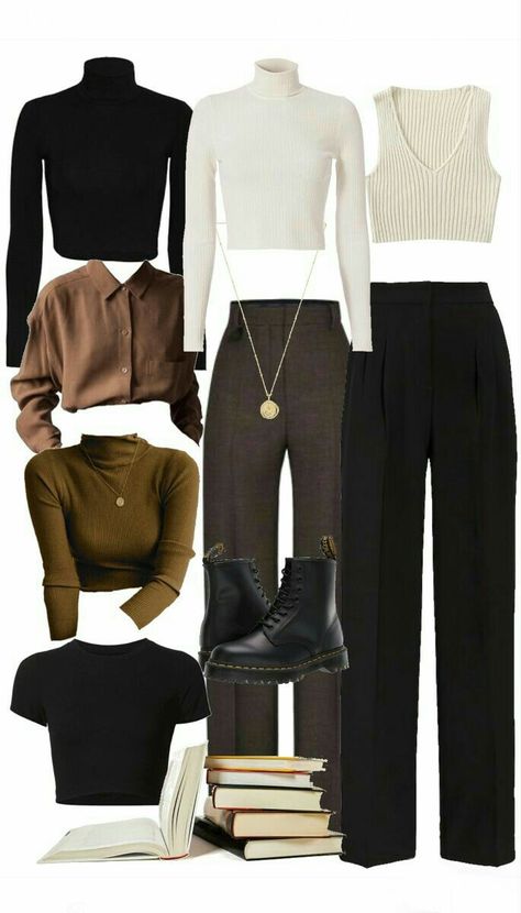 Winter Outfit Dark Academia, Dark Academia Autumn Outfit, Deep Winter Outfits Inspiration, Dark Academia Work Outfit, Dark Academia Winter Outfit, Dark Academia Capsule Wardrobe, Dark Academia Pants, Dark Academia Wardrobe, Academia Wardrobe